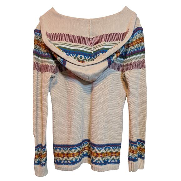 Boho Knit Hooded Fair Isle Sweater Hoodie Tribal Womens Cottage Peasant Women S - Picture 6 of 6